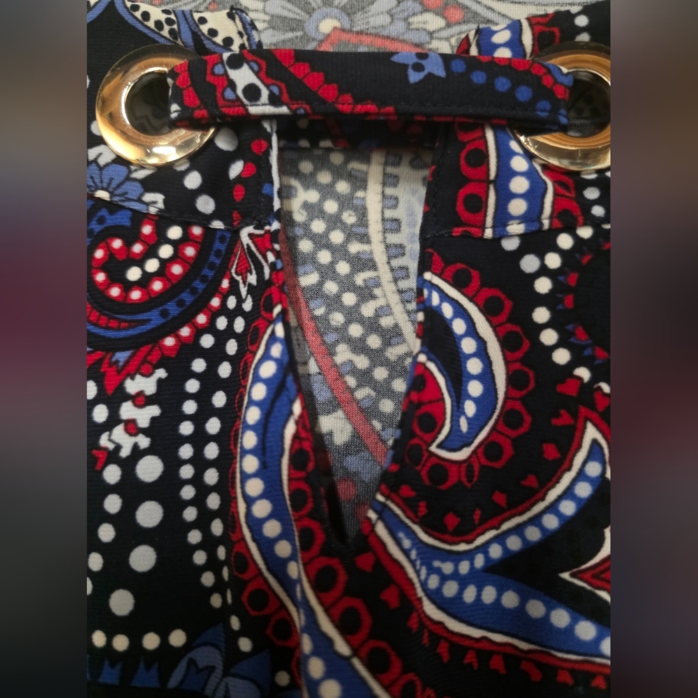 Tommy Hilfiger Sleeveless Blouse Red/Blue Paisley Print Stretch Women's Size XL - Picture 3 of 7